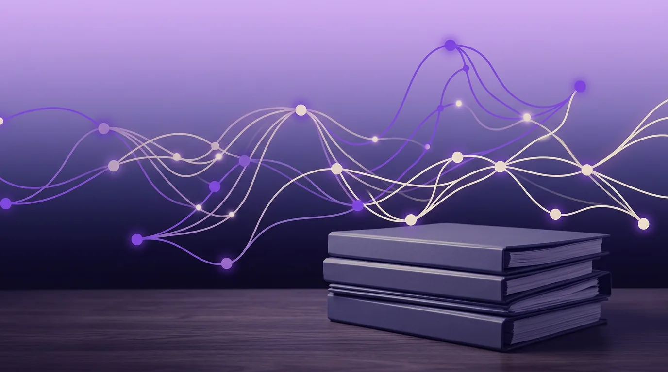 Abstrakte Netzwerkgrafik und Vertragshefte, symbolisch, 1200x900, WebP